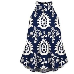 Navy and white damask print halter top size small